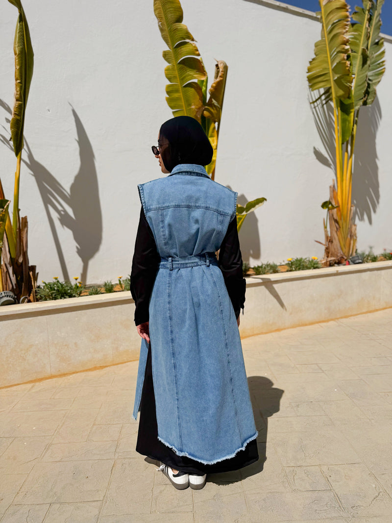 Fringed Denim Vest - Blue