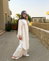 Linen With Lace Detail Shirt - Beige