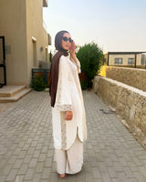 Linen With Lace Detail Shirt - Beige