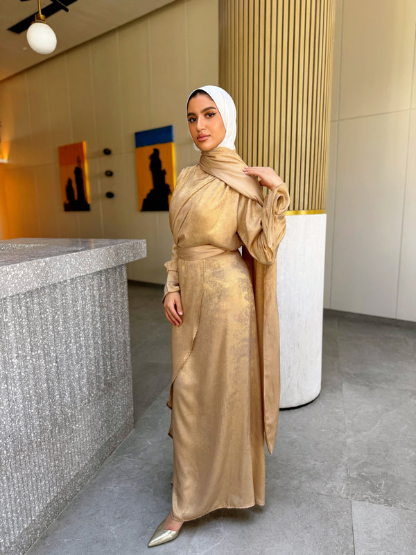 Shimmer Wrap Dress - Beige