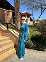 Accordion Dress With Buckle - Blue