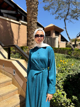Accordion Dress With Buckle - Blue