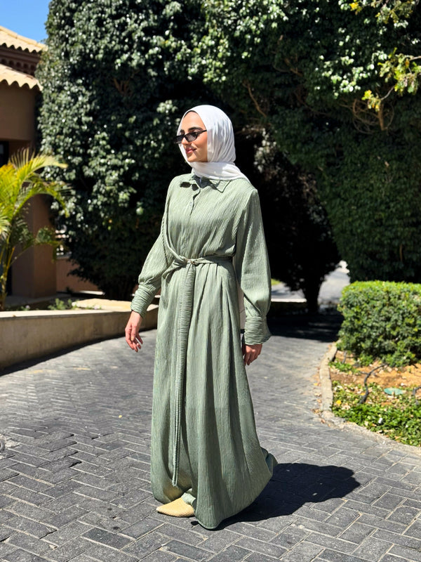 Accordion Dress With Buckle - Mint