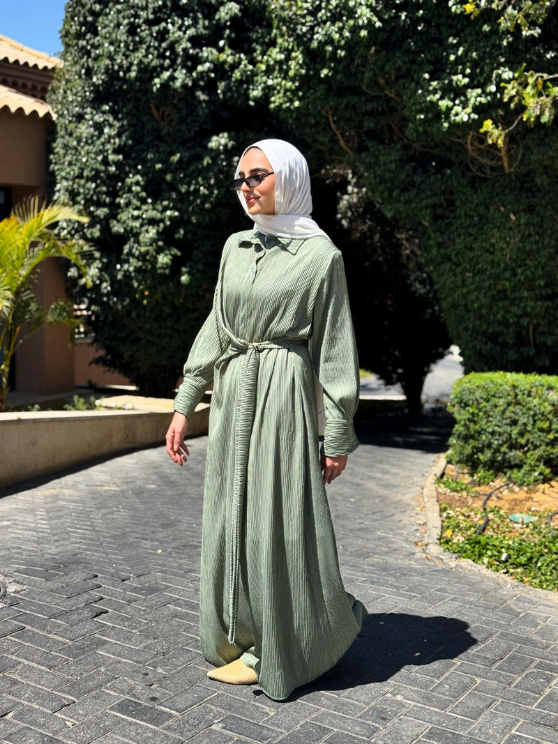 Accordion Dress With Buckle - Mint