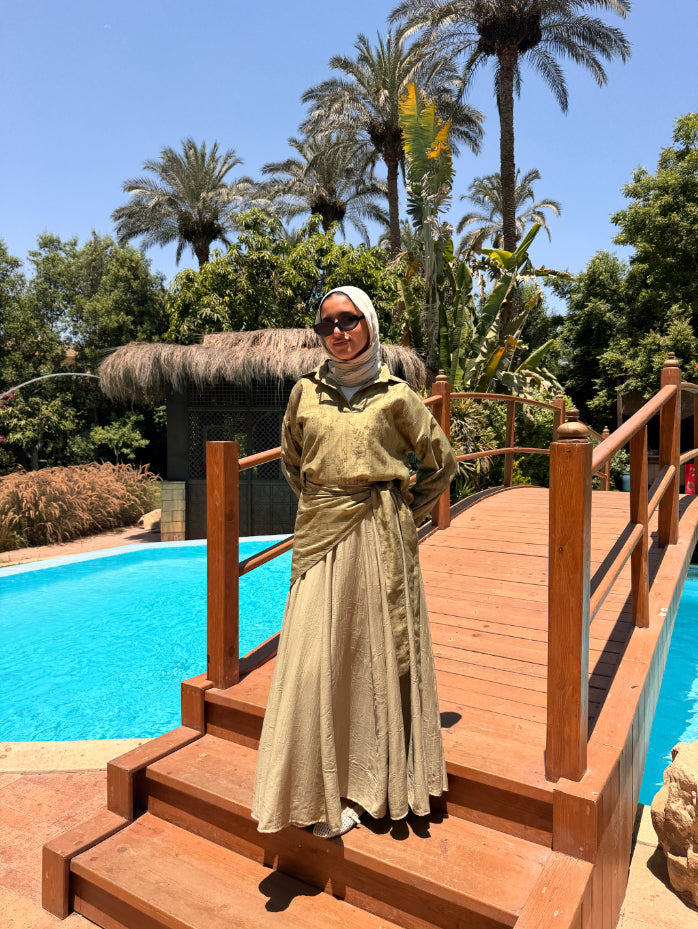 Panels Skirt With Scarf -Olive
