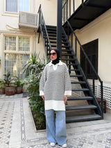 Striped Oversize Pullover - Black