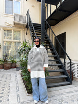 Striped Oversize Pullover - Black