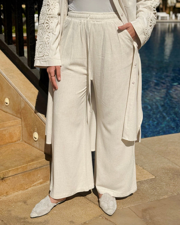 Linen Drawstring Pants - Offwhite
