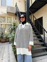 Striped Oversize Pullover - Black
