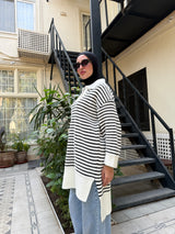 Striped Oversize Pullover - Black