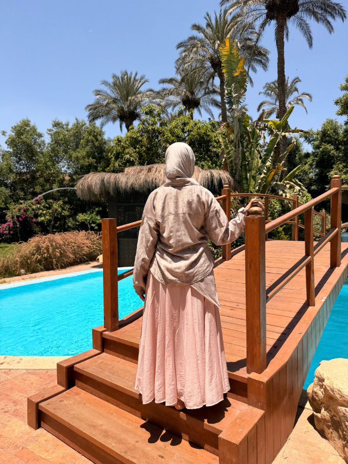 Panels Skirt With Scarf -Rose