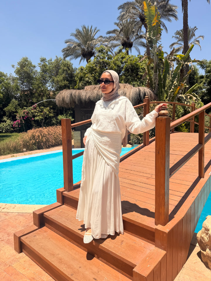 Panels Skirt With Scarf- White