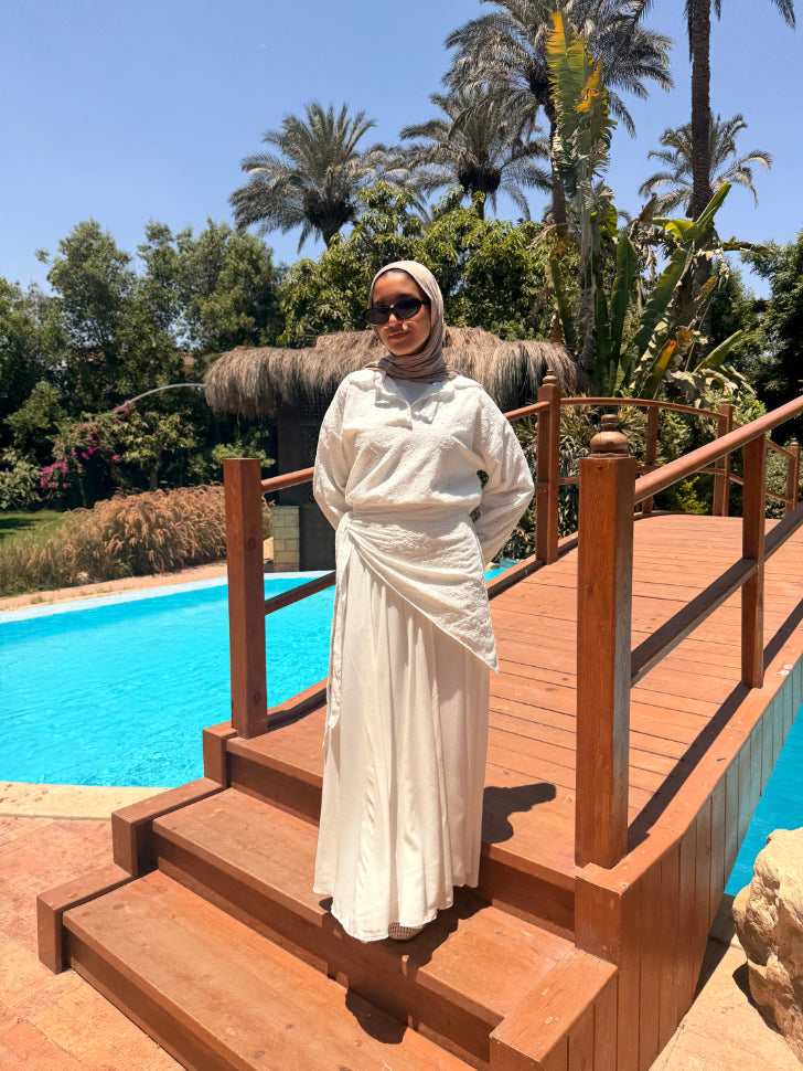 Panels Skirt With Scarf- White