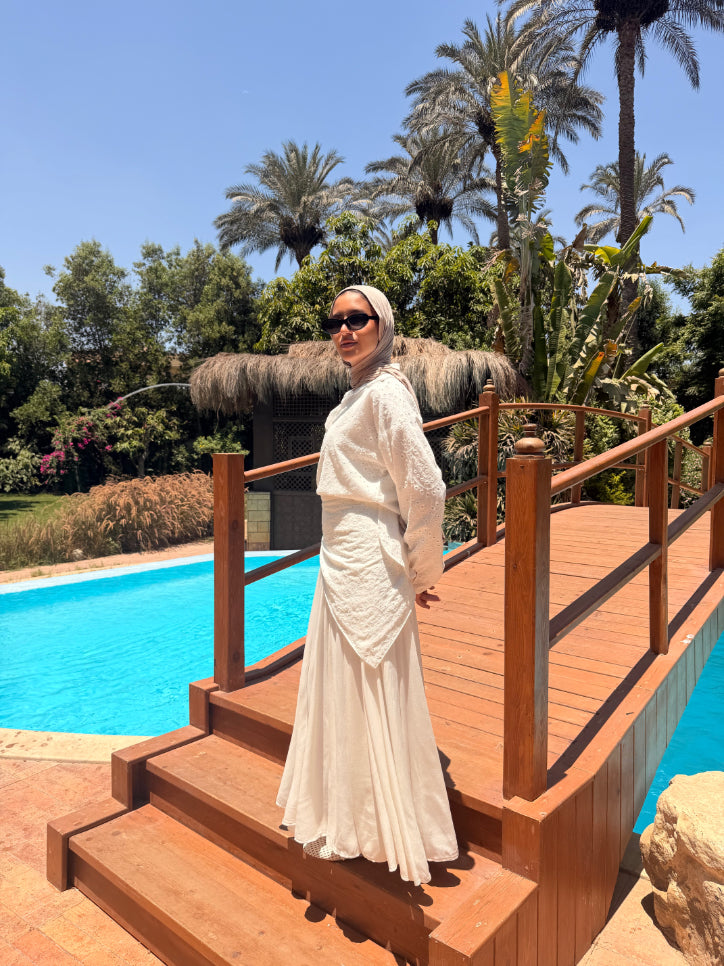 Panels Skirt With Scarf- White
