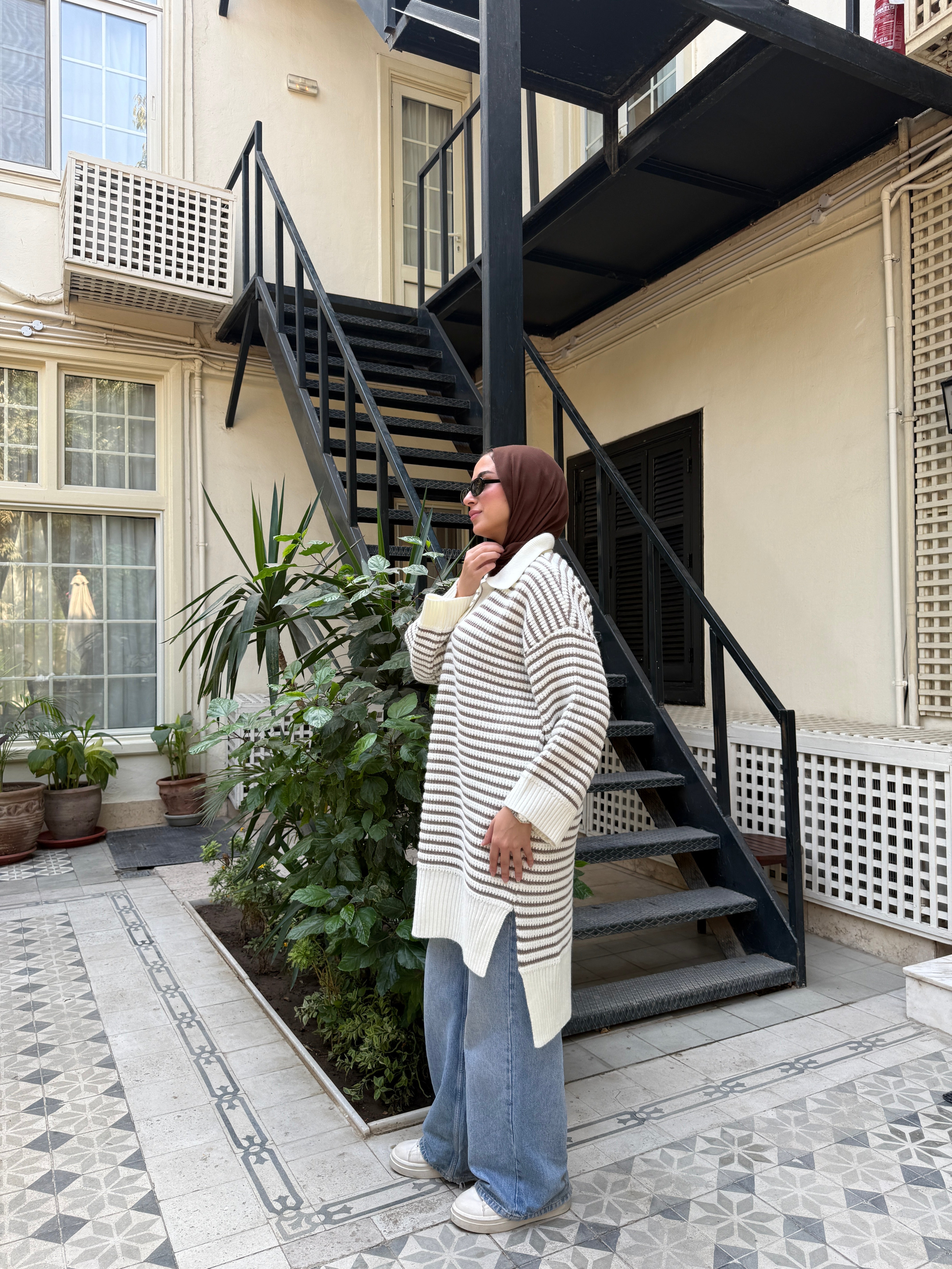 Striped Oversize Pullover - Cafe