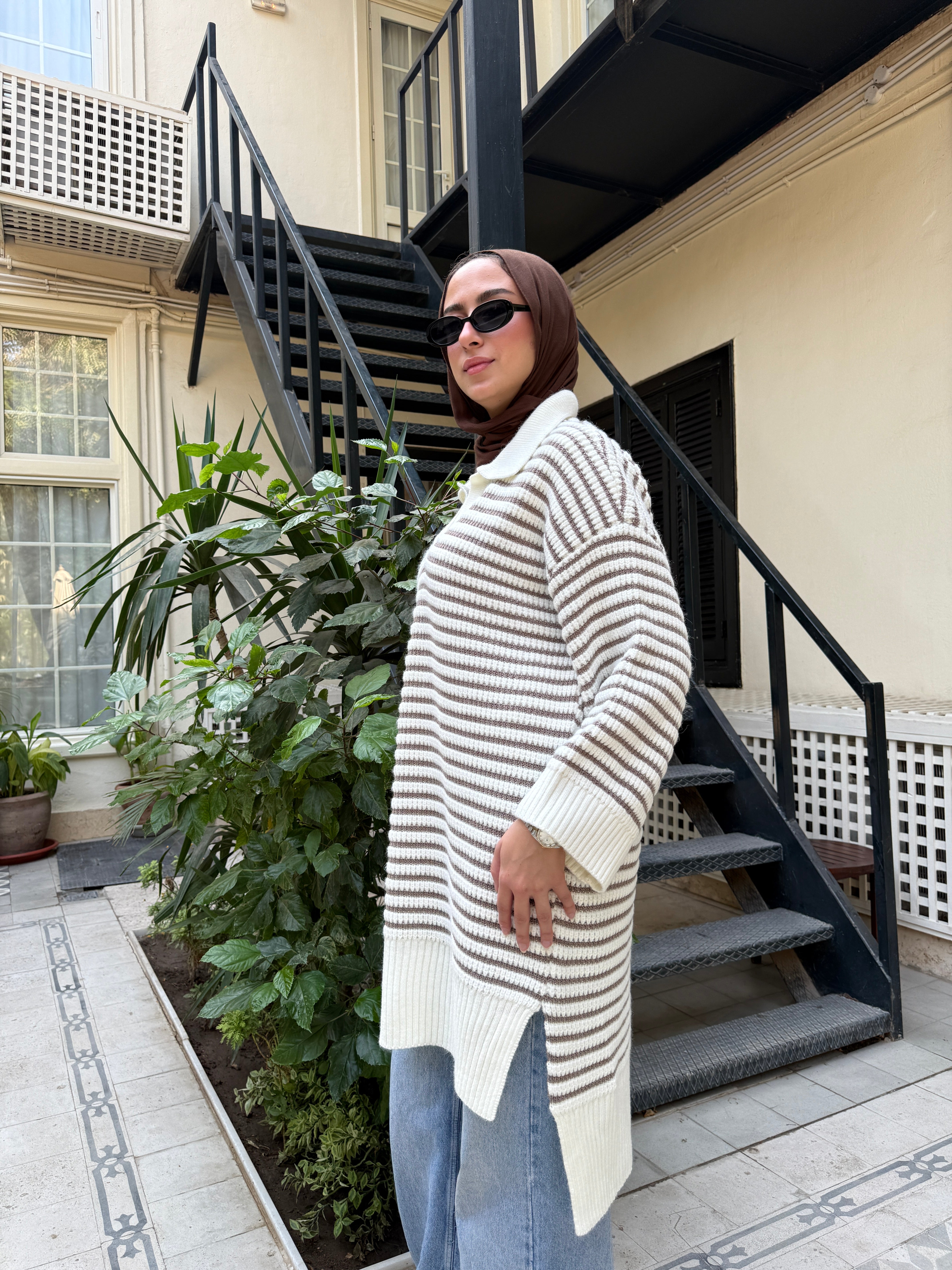 Striped Oversize Pullover - Cafe