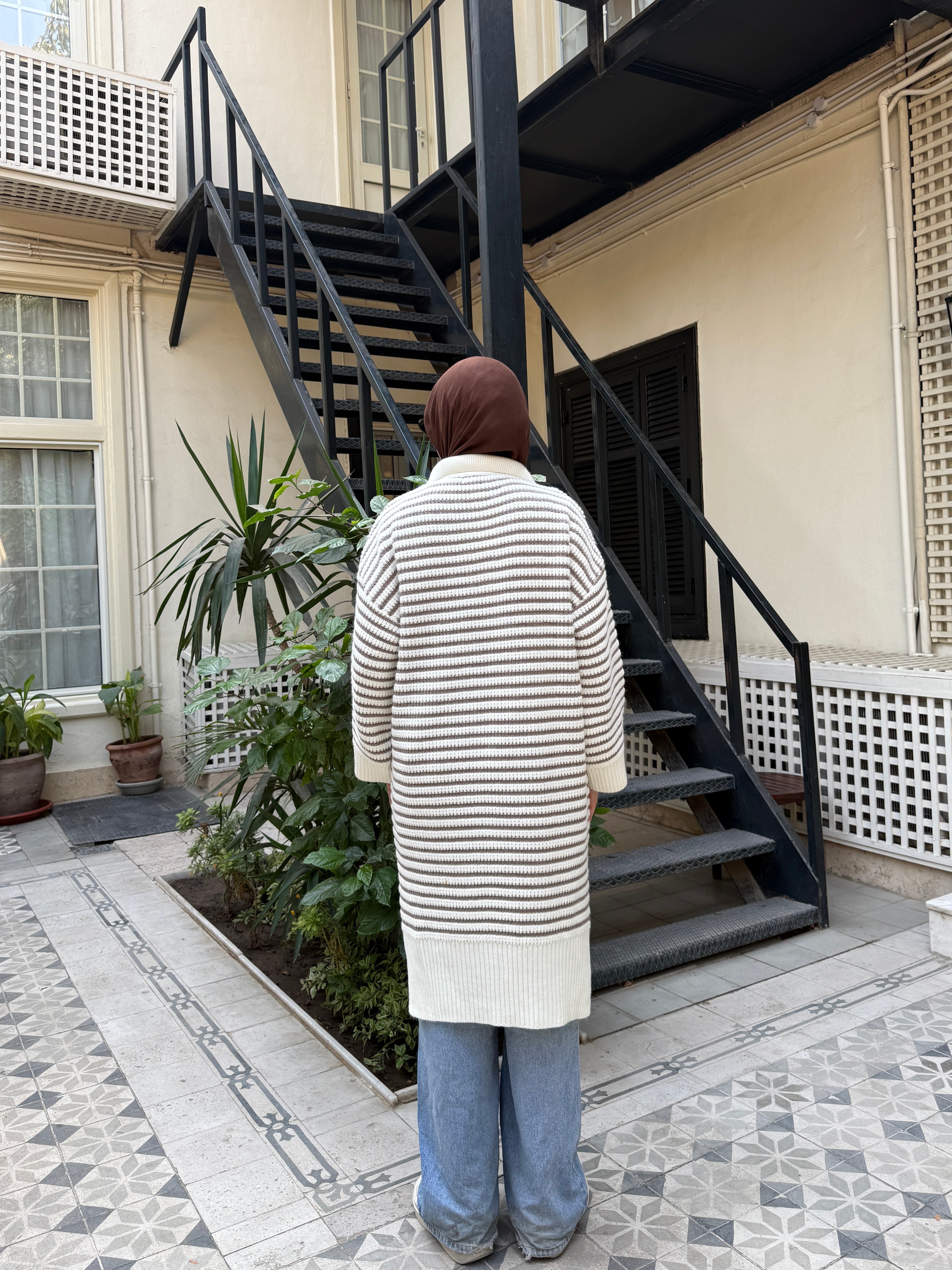 Striped Oversize Pullover - Cafe