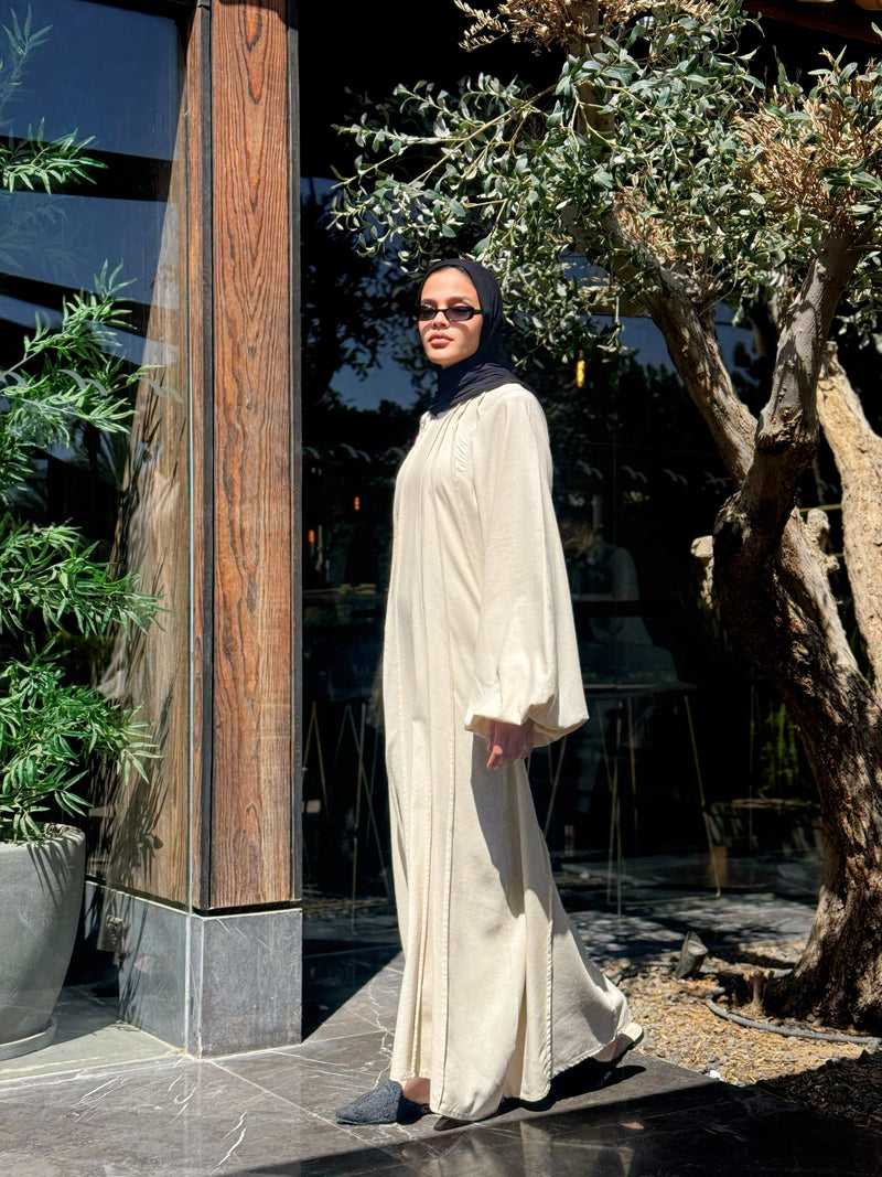 Tuck Detailed Dress - Beige