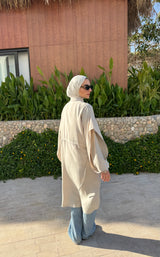 Double Layered Sleeves Shirt-Beige