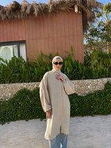 Double Layered Sleeves Shirt-Beige