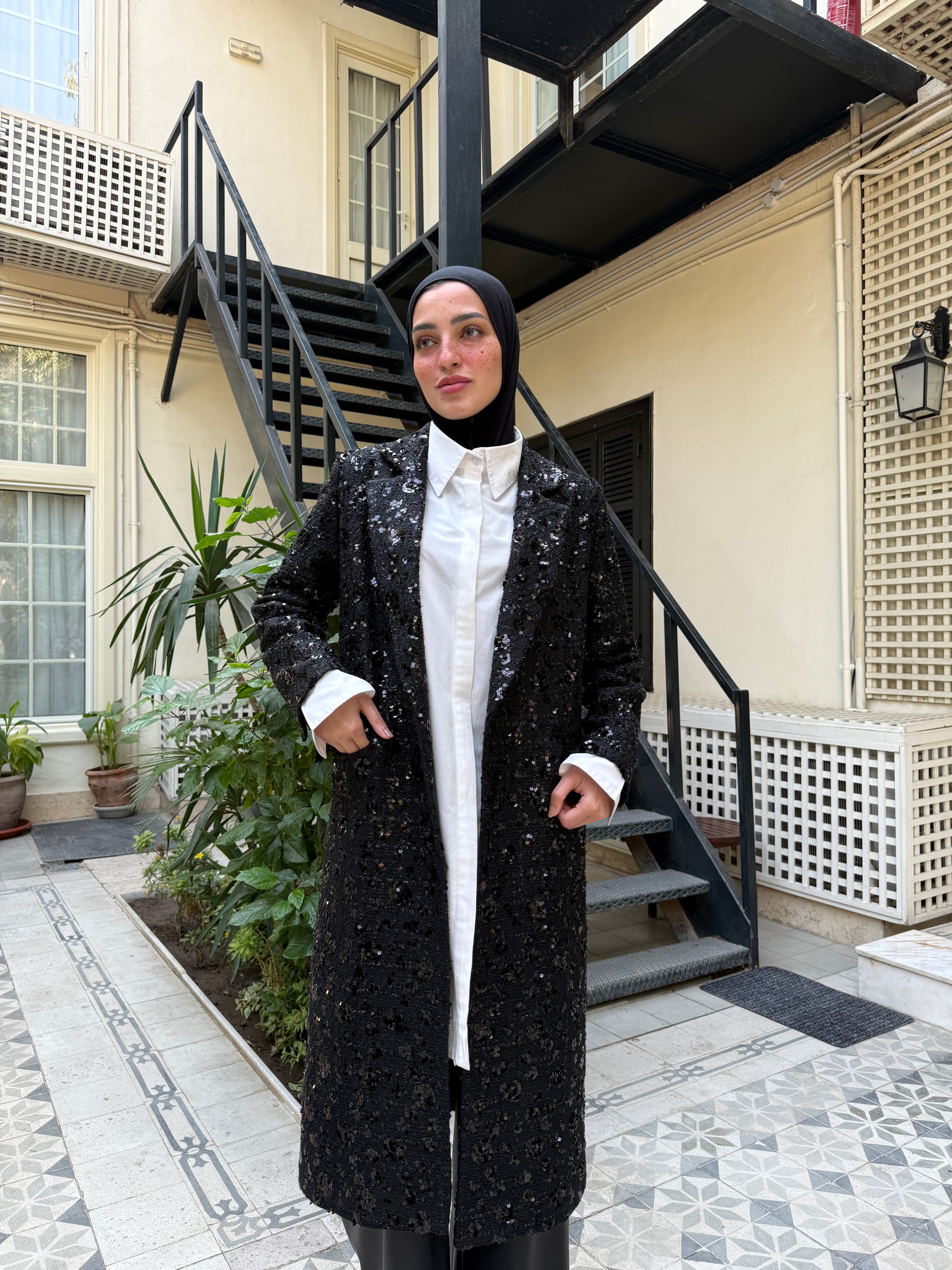 Sequins Coat - Black