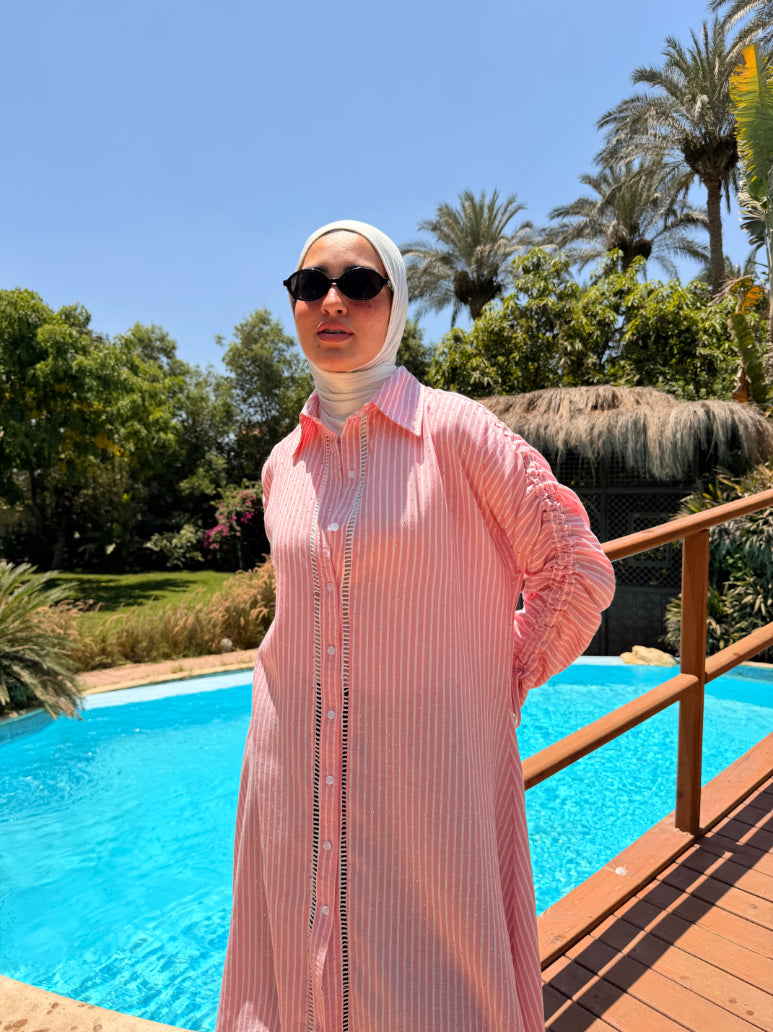 Asymmetrical Strass Linen Shirt-Rose