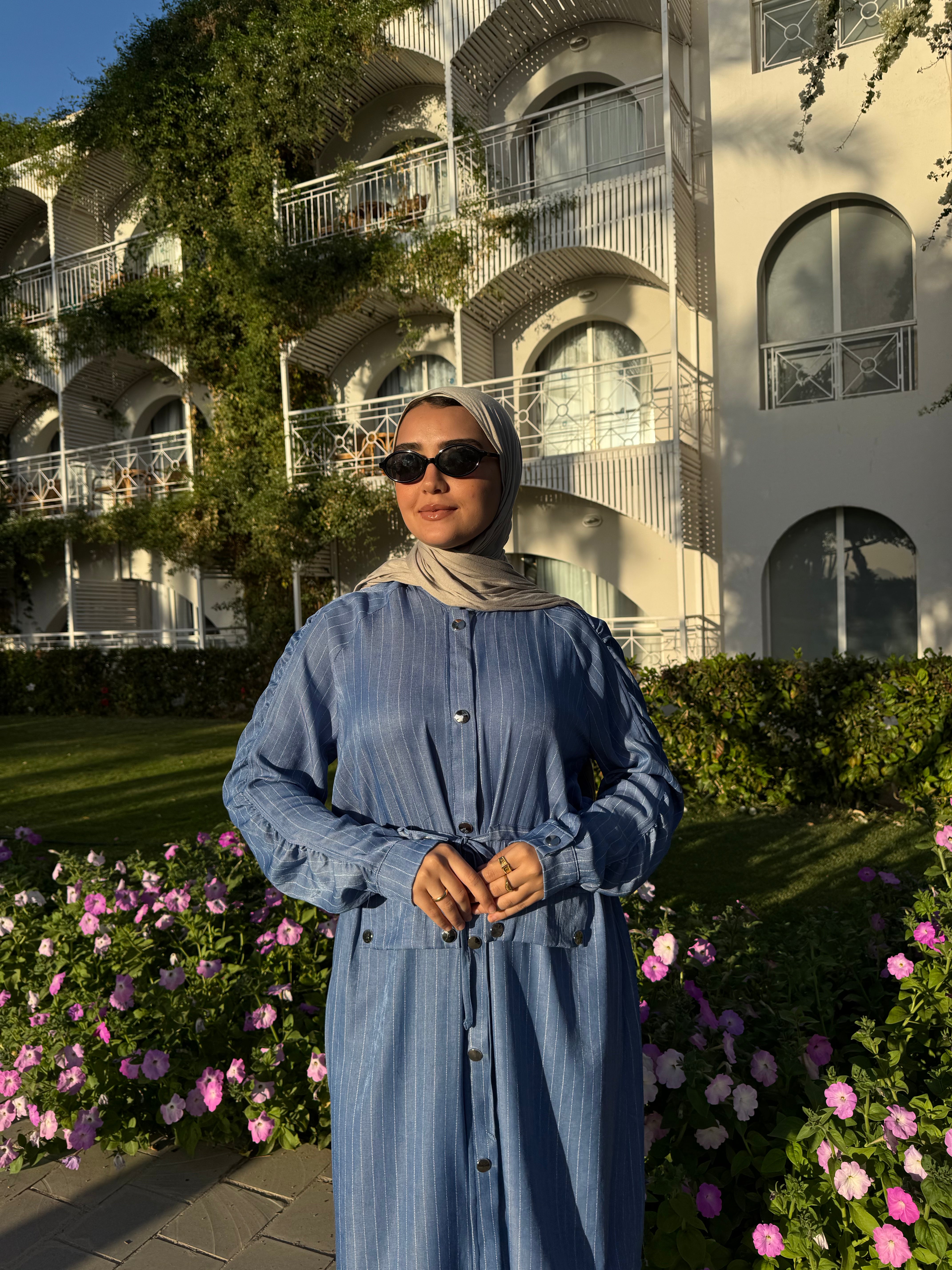 Cargo Striped Blouse-Blue