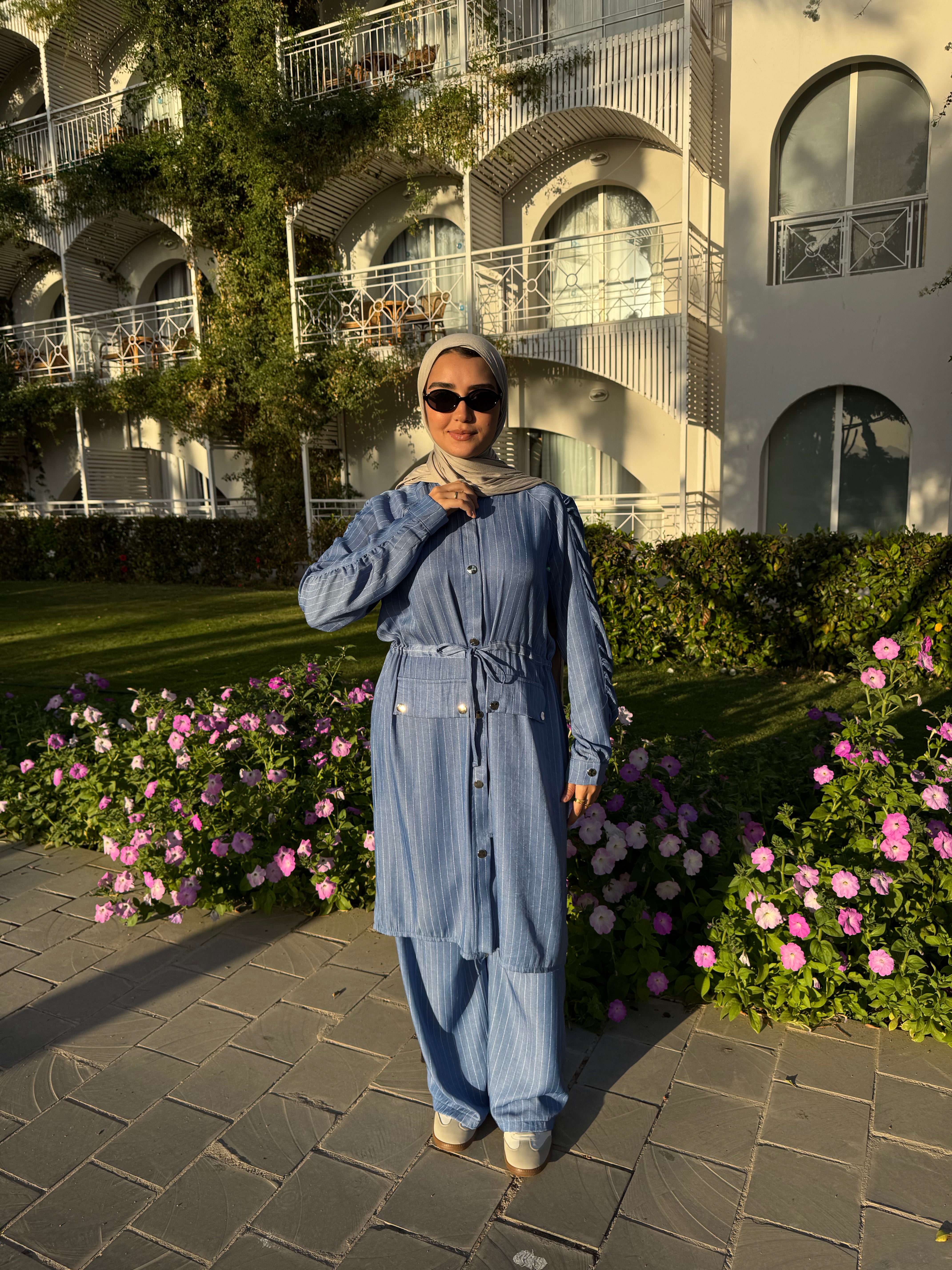 Cargo Striped Blouse-Blue