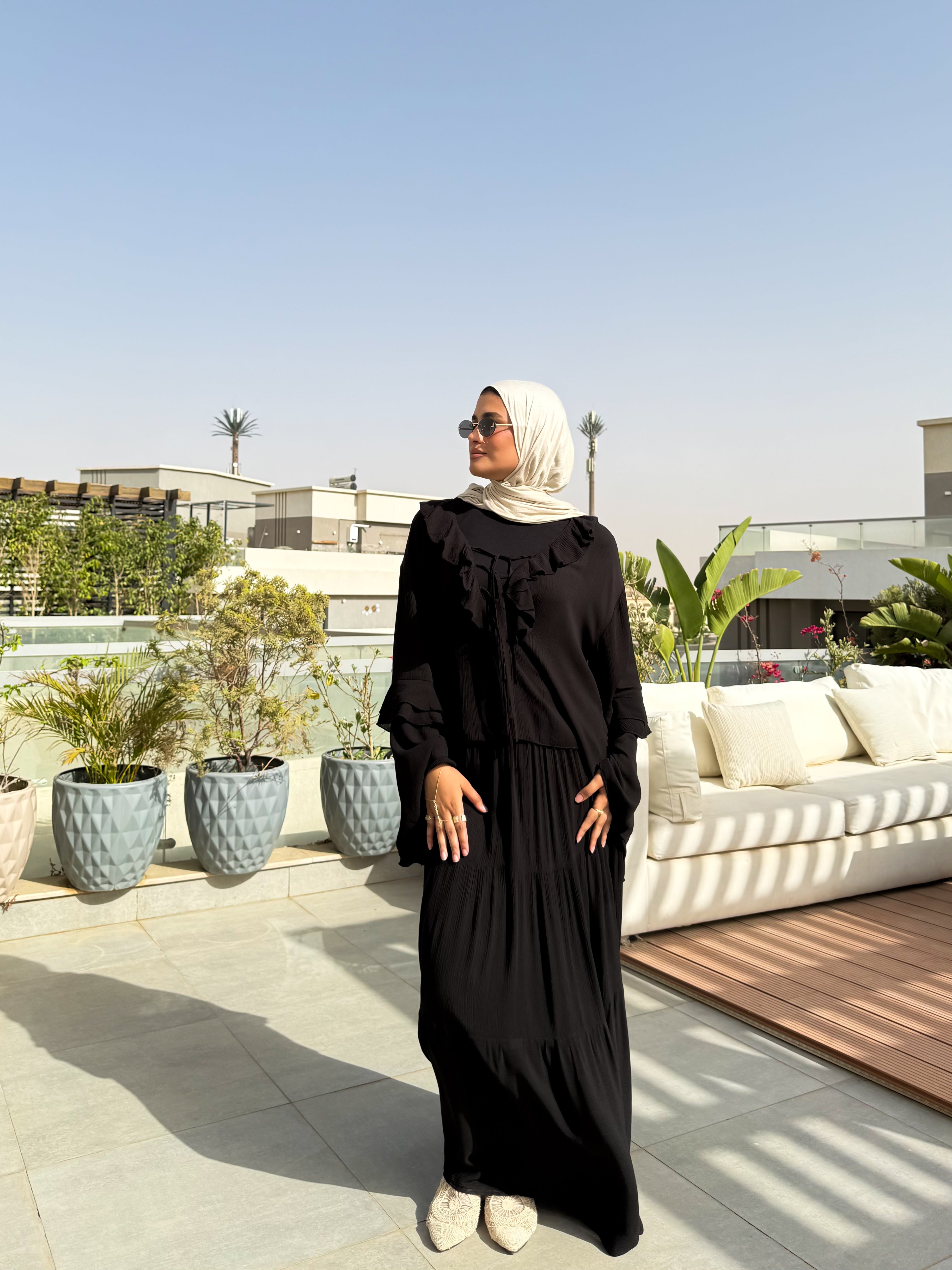 Colored Skirt With Tiers -Black