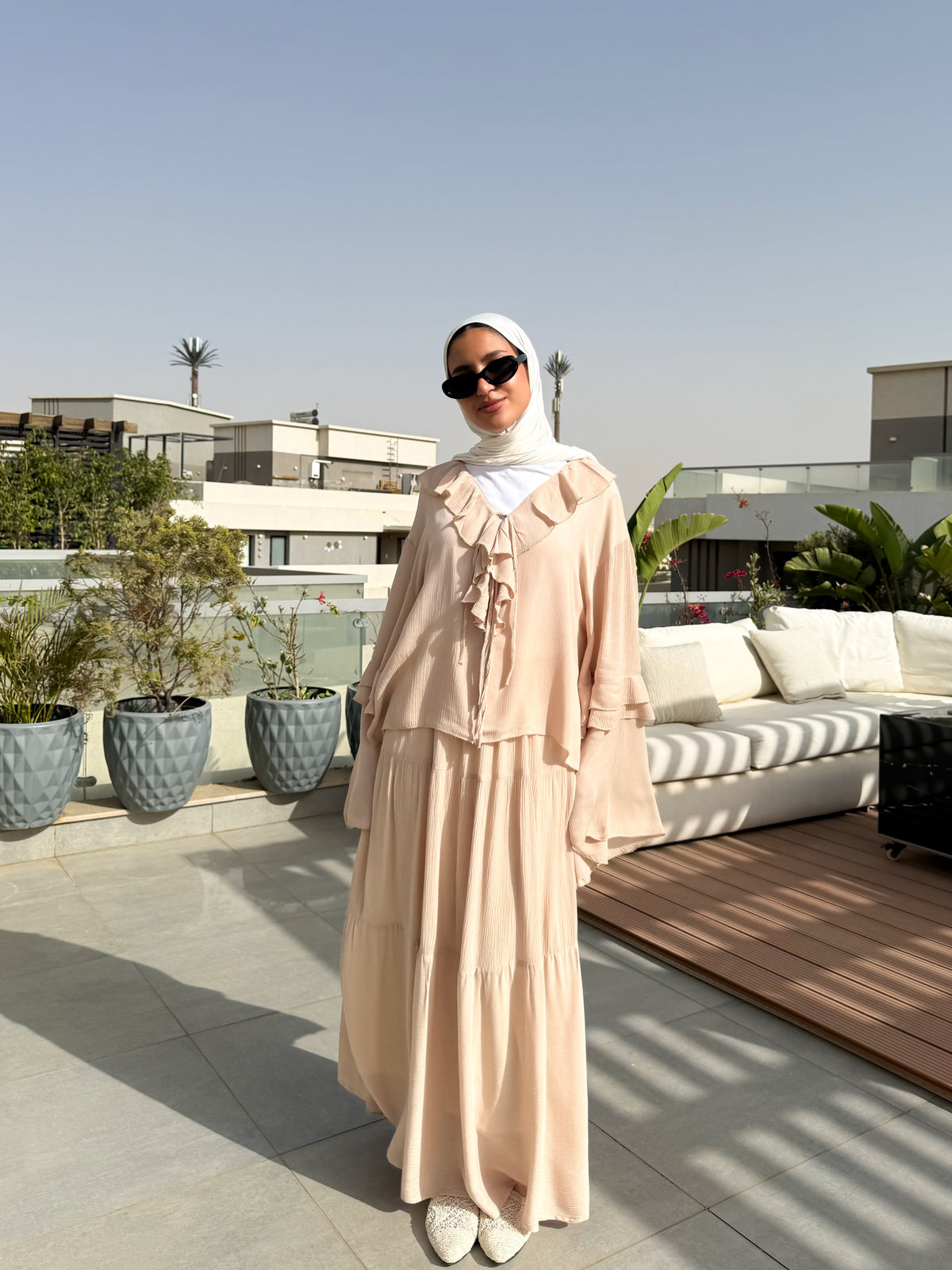 Colored Skirt With Tiers -Beige