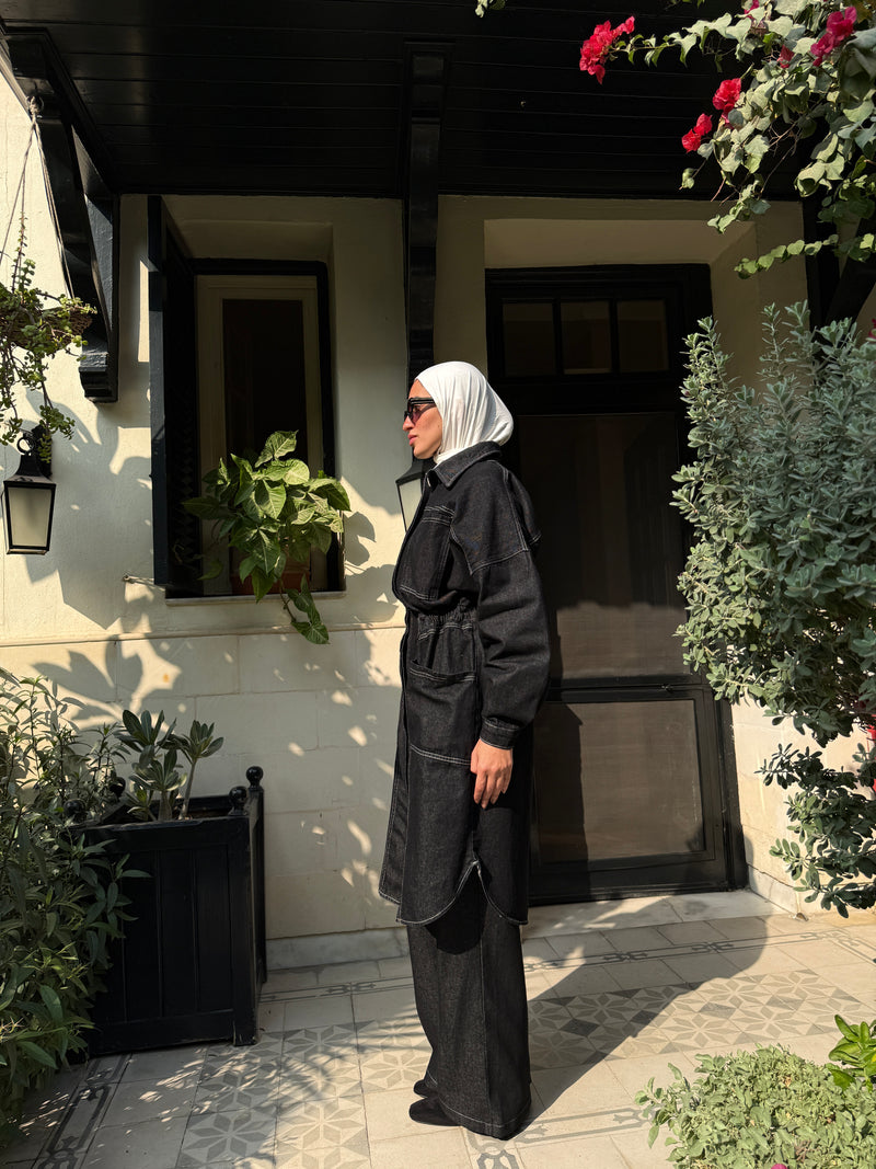 Raw Denim Pants - Black