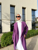 Drawstrings Linen Cardigan -Purple