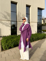 Drawstrings Linen Cardigan -Purple