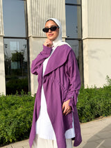 Drawstrings Linen Cardigan -Purple