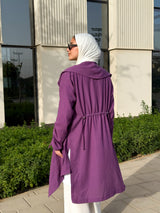 Drawstrings Linen Cardigan -Purple