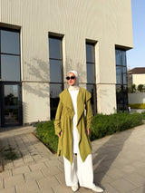 Drawstrings Linen Cardigan - Olive