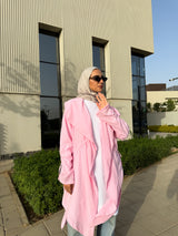 Drawstrings Linen Cardigan -Pink