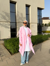 Drawstrings Linen Cardigan -Pink