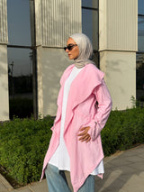 Drawstrings Linen Cardigan -Pink