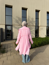 Drawstrings Linen Cardigan -Pink