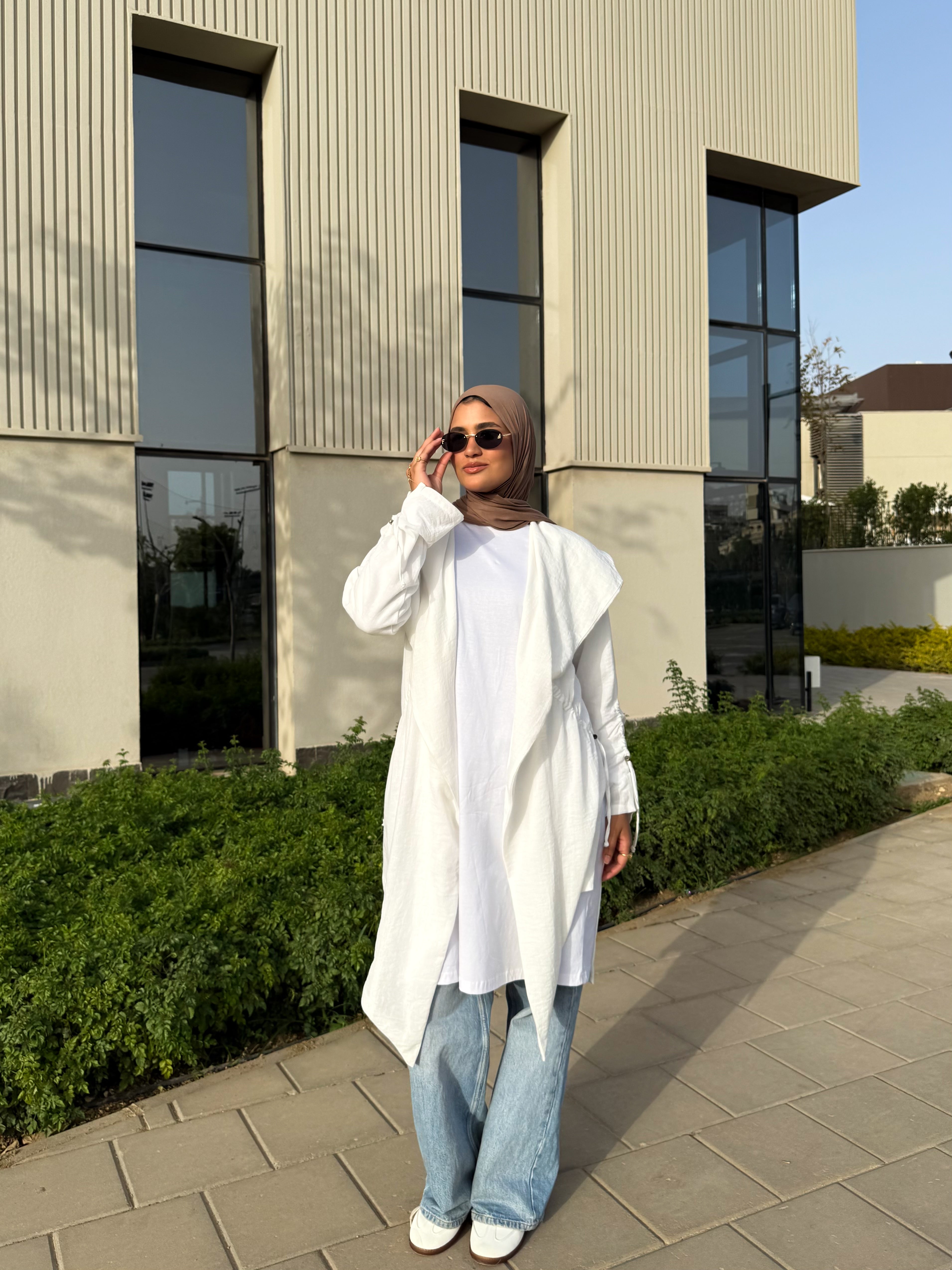 Drawstrings Linen Cardigan -White