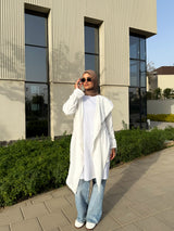 Drawstrings Linen Cardigan -White