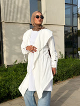 Drawstrings Linen Cardigan -White