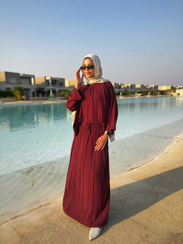 Linen Blouse With Bow - Maroon