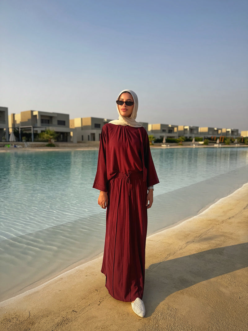 Linen Blouse With Bow - Maroon