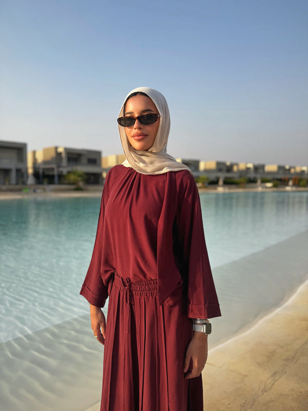 Linen Blouse With Bow - Maroon
