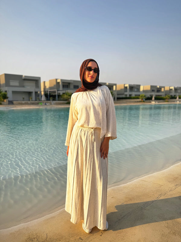 Linen Blouse With Bow - Beige