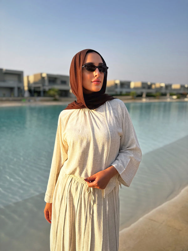 Linen Blouse With Bow - Beige