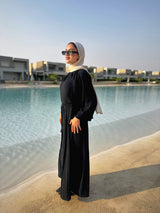 Linen Blouse With Bow - Black