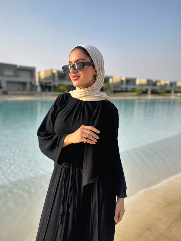 Linen Blouse With Bow - Black